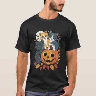 Süße Katzen-Kürbis-Halloween-Spooky-Saison-Vintage T-Shirt