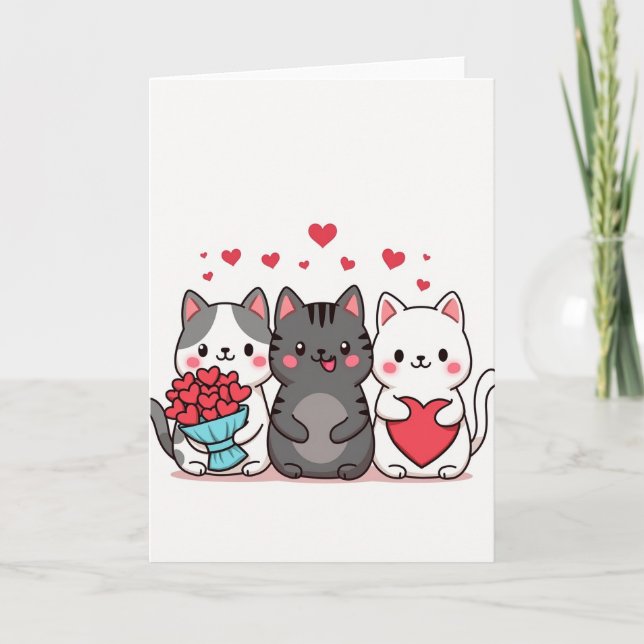 Süße Katzen lieben Herzen Karte (Vorderseite)