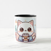 Süße Katzen-Mug mit Kaffee – Kawaii Katzen-Illustr