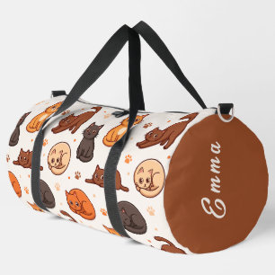 Süße Katzen Muster Individueller Monogramm Name Ki Duffle Bag