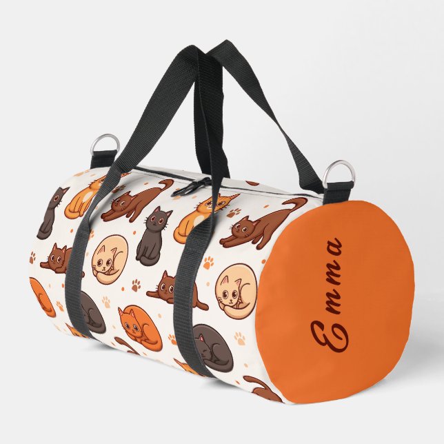 Süße Katzen Muster Individueller Monogramm Name Ki Duffle Bag (Linke Seite)