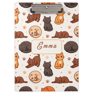 Süße Katzen Muster Individueller Monogramm Name Ki Klemmbrett