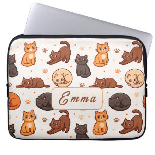 Süße Katzen Muster Individueller Monogramm Name Ki Laptopschutzhülle