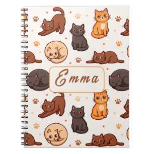 Süße Katzen Muster Individueller Monogramm Name Ki Notizblock