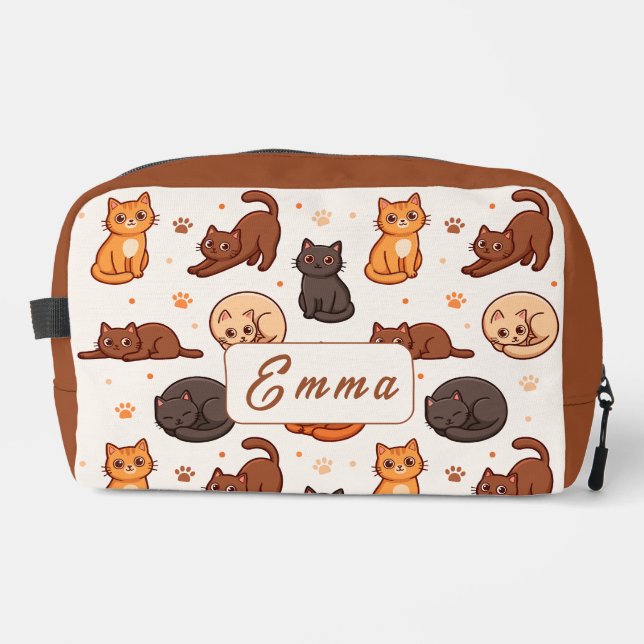 Süße Katzen Muster Individueller Monogramm Name Ki Waschbeutel (Vorderseite)