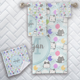 Süße Katzen Muster Monogramm Badhandtuch Set