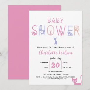 Süße Katzen-Pastellfarbe-Baby-Party Einladung
