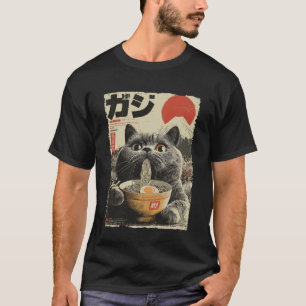 Süße Katzen-Ramen-Ästhetik Japanische Ukiyo-e Fuji T-Shirt
