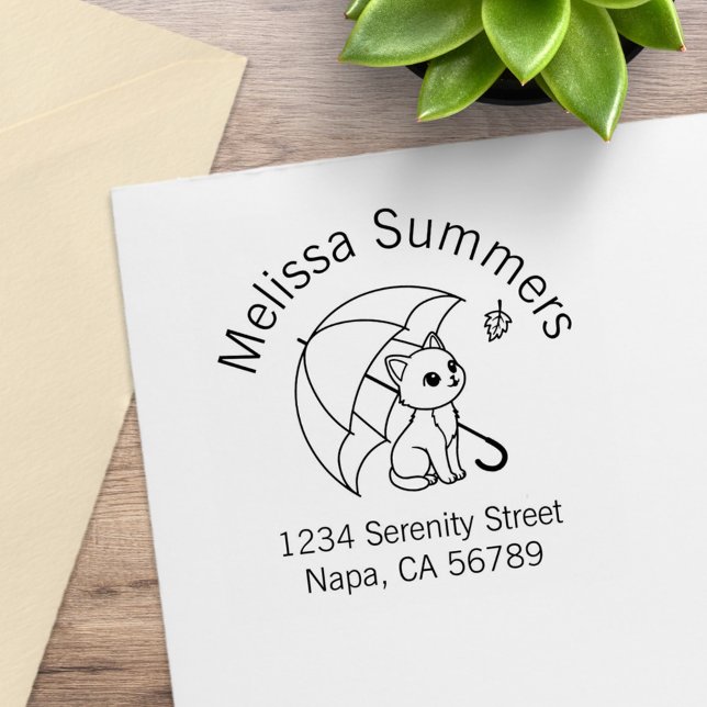 Süße Katzen Regenschirm Blatt Bogen Adresse Gummistempel (Von Creator hochgeladen)