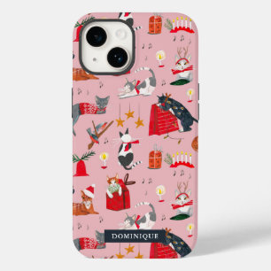 Süße Katzen Retro-Weihnachten Rosa  Case-Mate iPhone 14 Hülle