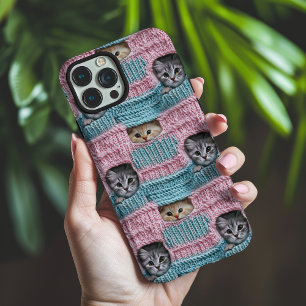 Süße Katzen Rosa Blau Stricken Mädchenhaft iPhone 16 Pro Max Hülle