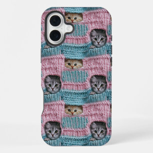 Süße Katzen Rosa Blau Stricken Mädchenhaft iPhone 16 Plus Hülle