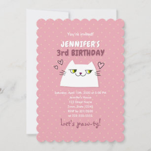 Süße Katzen Rosa Kindergeburtstag Einladung
