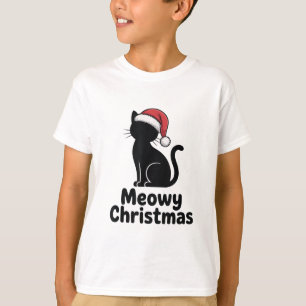 Süße Katzen-Santa-Hut-Wortspiel Meowy-Weihnachten T-Shirt