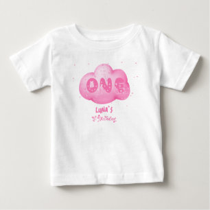 Süße Katzen-Schrift Wasserfarbe Rosa Wolke 1. Gebu Baby T-shirt
