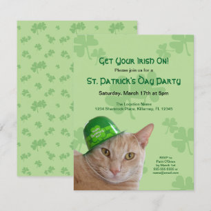 Süße Katzen-Shamrock-Mütze St. Patrick's Day-Party Einladung