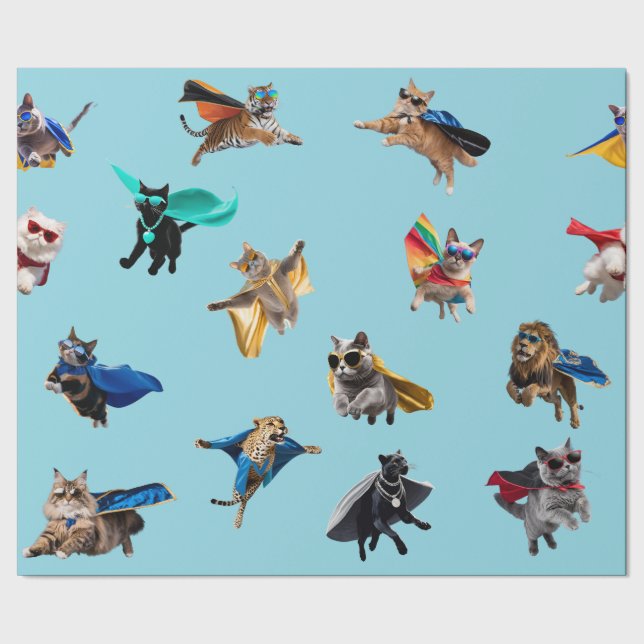 Süße Katzen-Superhelden-Kinder-Geschenkpapier Geschenkpapier (Saum)