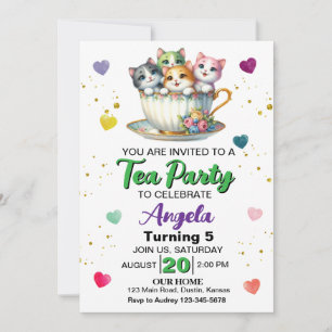 Süße Katzen-Teeparty Geburtstagsfeier für jedes Al Einladung