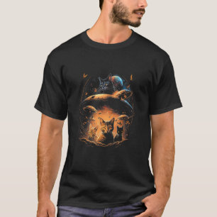 Süße Katzen Ufos Raum Fiktion Zukunft Illustration T-Shirt