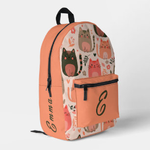 Süße Katzen und Blumenmuster individuell monogramm Bedruckter Rucksack