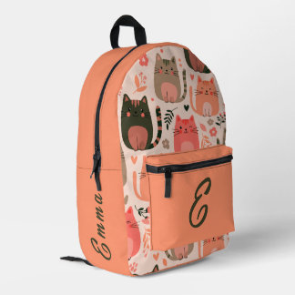 Süße Katzen und Blumenmuster individuell monogramm Bedruckter Rucksack