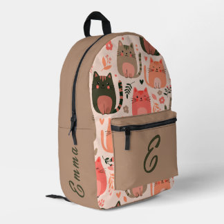 Süße Katzen und Blumenmuster individuell monogramm Bedruckter Rucksack