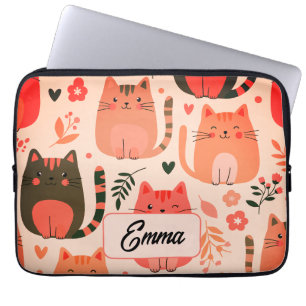 Süße Katzen und Blumenmuster individuell monogramm Laptopschutzhülle