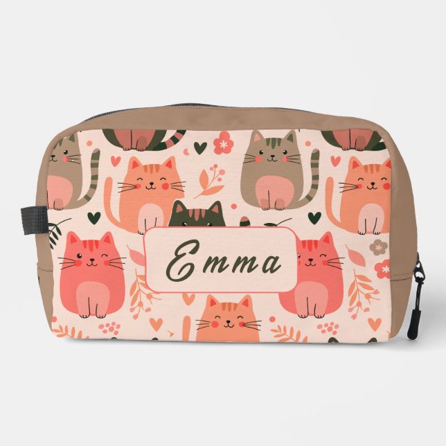 Süße Katzen und Blumenmuster individuell monogramm Waschbeutel (Vorderseite)
