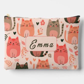 Süße Katzen und Blumenmuster individuell monogramm Zubehörtasche
