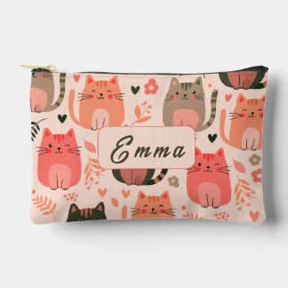 Süße Katzen und Blumenmuster individuell monogramm Zubehörtasche