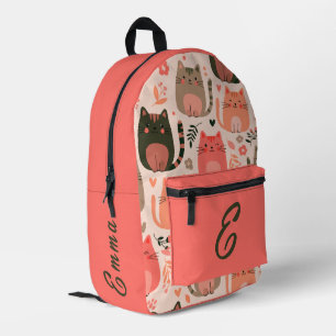 Süße Katzen und Blumenmuster Individueller Monogra Bedruckter Rucksack