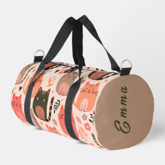 Süße Katzen und Blumenmuster Individueller Monogra Duffle Bag