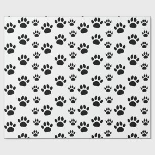 Süße Katzen- und Hundepfotenabdrücke Schwarz Weiß Geschenkpapier
