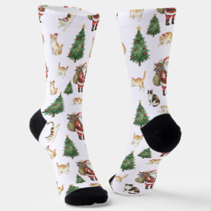 Süße Katzen und Weihnachtsbäume Muster Socken