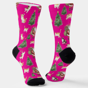 Süße Katzen und Weihnachtsbäume Muster Socken