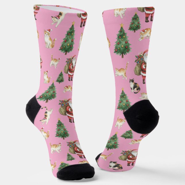 Süße Katzen und Weihnachtsbäume Muster Socken  (Gewinkelt)
