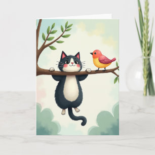 Süße Katzen-Vogel-Geburtstagskarte Karte