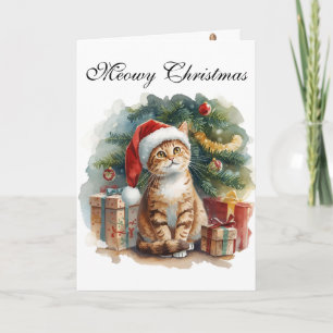 Süße Katzen-Wasserfarbe Weihnachtskarte für Katzen Karte