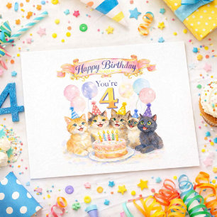 Süße Katzen zum 4. Geburtstag für Mädchen Postkarte