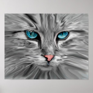 Süße Katzenaugen Gesicht Wasserfarbe Ölmalerei Kun Poster