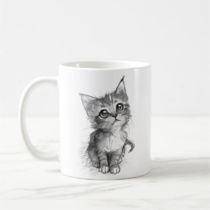 Süße Katzenbaby-Bleistiftskizze Kaffeetasse