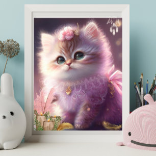 Süße Katzenbaby in lila Kleid Blumen Kunst Kinderz Poster
