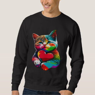süße Katzenbaby umarmt ein Herz Farbige Kitty Ado Sweatshirt