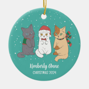 Süße Katzenbabys Weihnachten Schnee Winter Urlaub Keramik Ornament