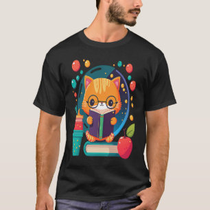 Süße Katzenbibliothekarin liest entspannten freien T-Shirt