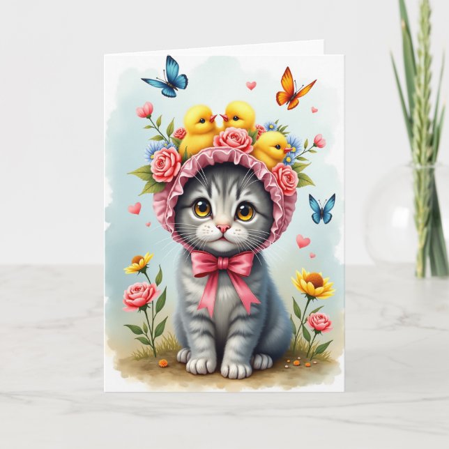 Süße Katzenblumen-Muttertagskarte Karte (Vorderseite)