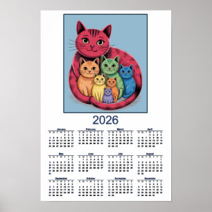 Süße Katzenfamilie 2026 Katzenkalender Poster