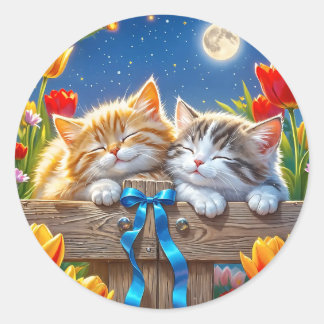 Süße Katzenfreunde-Sticker  Runder Aufkleber