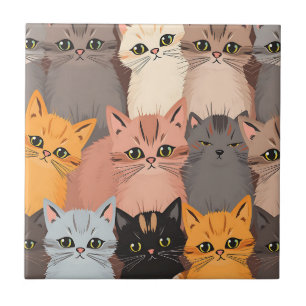 Süße Katzengesichter illustriertes Muster Fliese