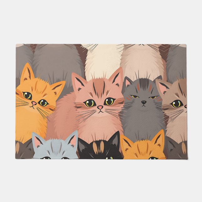 Süße Katzengesichter illustriertes Muster Fußmatte (Vorderseite)